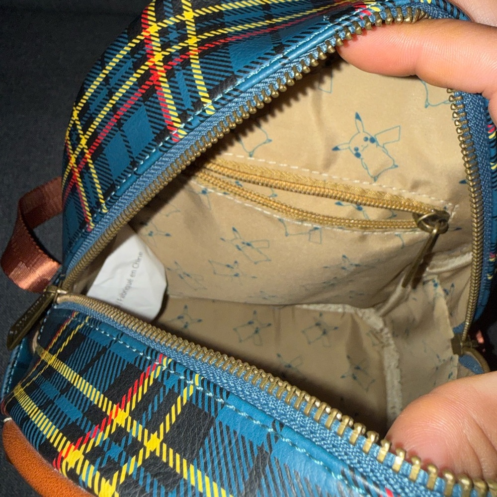 Loungefly Blue Tartan Pikachu Plaid Mini Backpack with Brown Accents - Picture 4 of 4